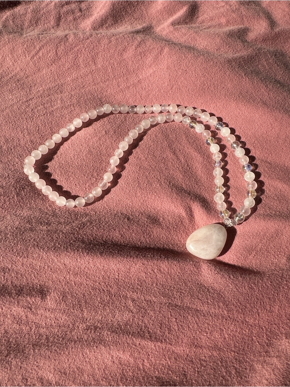 Sweet BubbleGum Love Necklace (Rose Quartz, Clear Quartz& Iridescent Fairy Beads